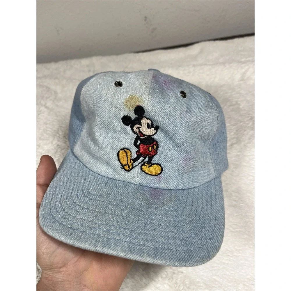 Vintage Mickey Mouse Goofy's Hat Co 90s Disney Denim Elasticback Hat Made In USA